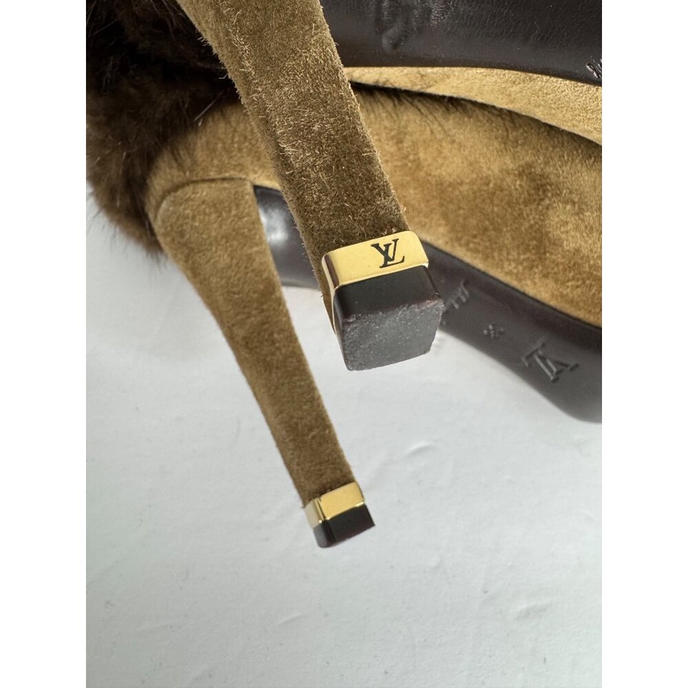 Louis Vuitton Suede Fur Trim Heel Boots Tan EU 38 Authentic Y2K - Picture 11 of 16